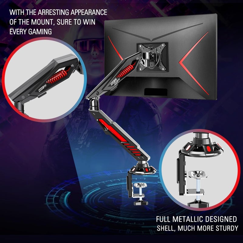 MOUNT PRO Single Gaming Monitor Stand - Mechanical Spring Display Mount, Adjustable Gaming Monitor Arm with C Clamp and Grommet Mounting Base - Fits for Computer Screen up to 32â€, VESA 75x75, 100x100 - Image 2